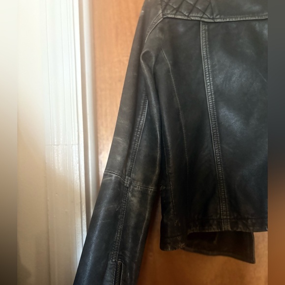 All Saints Distressed Leather Biker Jacket - Picture 8 of 11